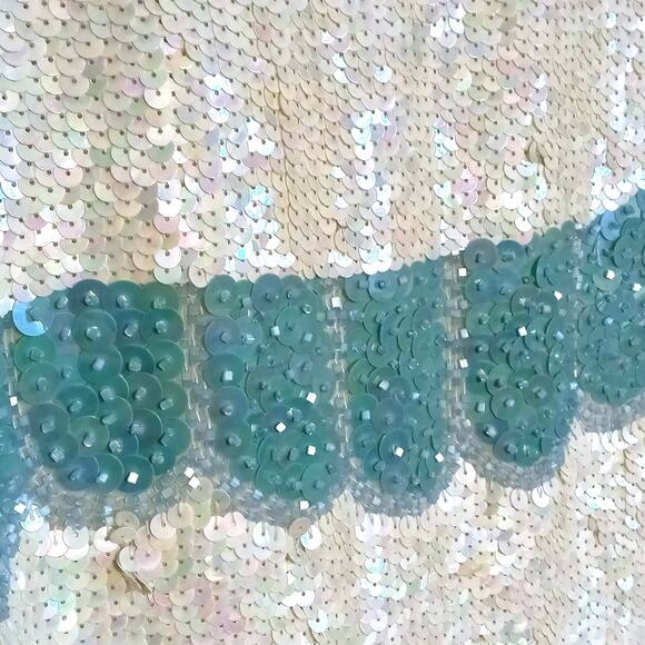 Vintage Art Deco Sequin Beaded Gown Cream Green M Ballroom Pageant Competition - Picture 10 of 12